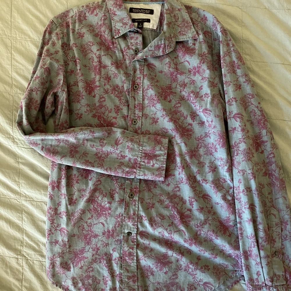 Banana Republic Floral Shirt Blue Size S Slim Fit